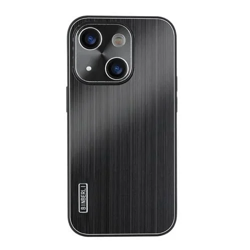 Funda híbrida de aleación de aluminio cepillado para iPhone 14 a prueba de golpes (Negra)