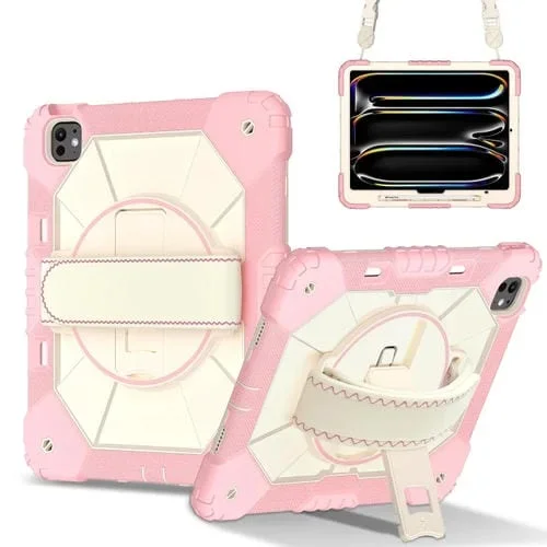 Funda híbrida de silicona con diseño de robot para iPad Pro 13 (2024) (Oro Rosa y Beige)