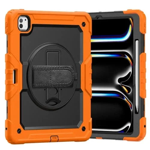 Funda Híbrida de Silicona para iPad Pro 13 (2024) con Correa para El Hombro (Naranja)
