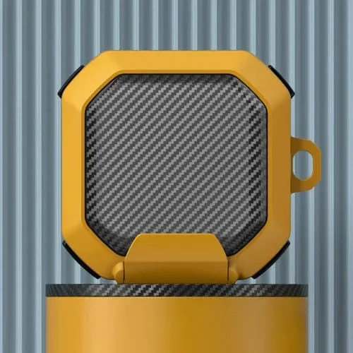 Funda híbrida para Galaxy Buds Live Pro 2 2 Pro FE con gancho PC TPU Fibra de carbono (Amarillo)