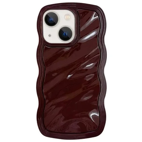 Funda híbrida para iPhone 15 TPU para PC con ondas de color sólido (Rojo Vino)