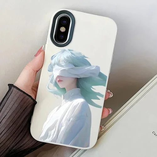 Funda híbrida para iPhone X / Xs Blindfold Girl PC y TPU (Blanco)