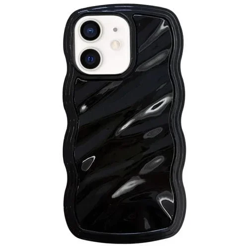 Funda híbrida para teléfono iPhone 12 TPU con ondas color sólido para PC (Negro)
