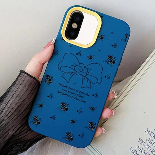 Funda híbrida para teléfono iPhone Xs Max Floral Bow PC TPU (Azul Real)