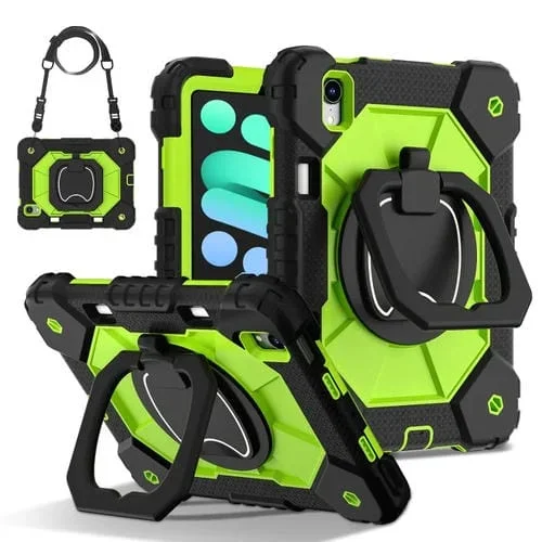 Funda híbrida silicona diseño robot para iPad Mini 2024 Mini 6 (Negro, Amarillo y Verde)