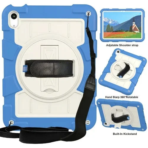 Funda híbrida Silicona para iPad 2025/2022 con correa para el hombro (Azul Celeste)