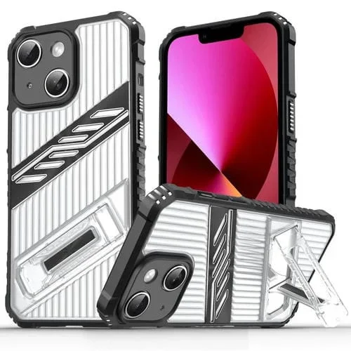 Funda híbrida TPU para iPhone 13 con soporte para PC (Negro Transparente)
