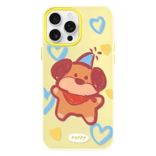 Funda híbrida TPU Policarbonato iPhone 13 Pro Max Dibujo Cachorro Crayones (Amarillo)