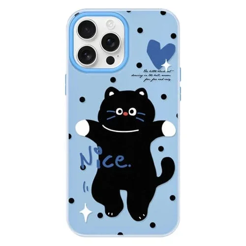 Funda híbrida TPU Policarbonato iPhone 16 Pro Max Gato Bailarín (Azul)