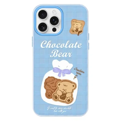 Funda híbrida TPU Policarbonato iPhone 16 Pro Max Tacto Sedoso (Azul Oso Galleta)