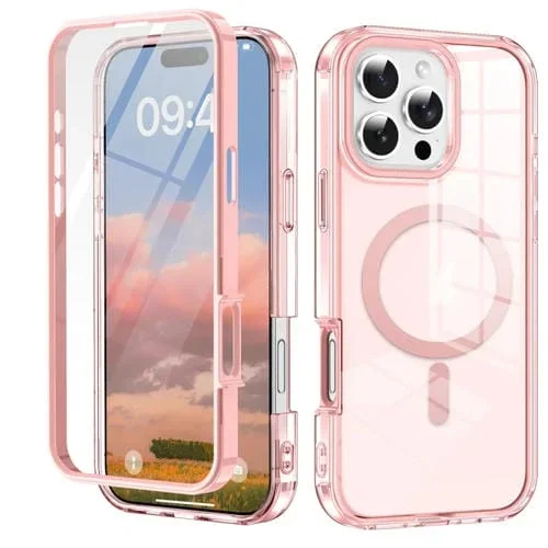Funda híbrida TPU y PC con imán Magsafe para iPhone 16 Pro Max (Rosa)