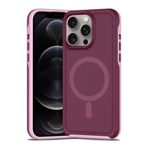 Funda híbrida TPU y PC con Protección Magsafe para iPhone 12 Pro (Rojo Vino y Rosa Claro)