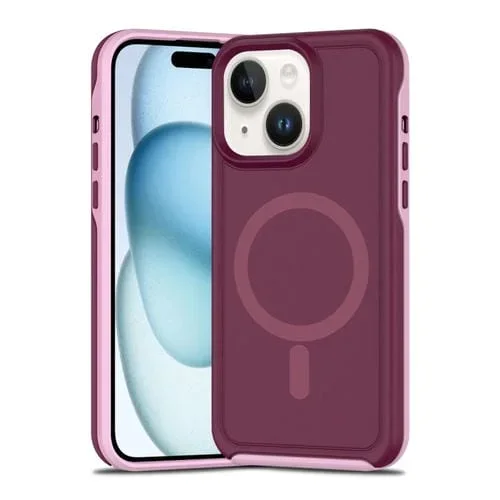 Funda híbrida TPU y PC con Protección Magsafe para iPhone 15 Plus (Rojo Vino y Rosa Claro)