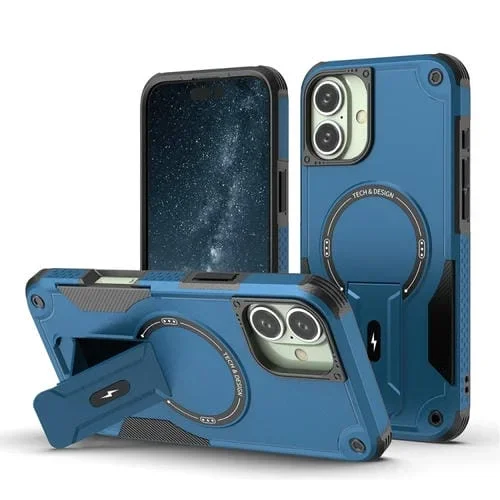 Funda híbrida TPU y PC con soporte Magsafe para iPhone 16 Plus (Azul Oscuro)