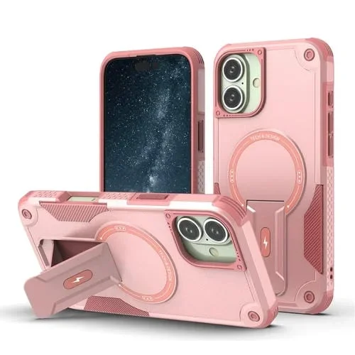 Funda híbrida TPU y PC con soporte Magsafe para iPhone 16 Plus (Rosa)