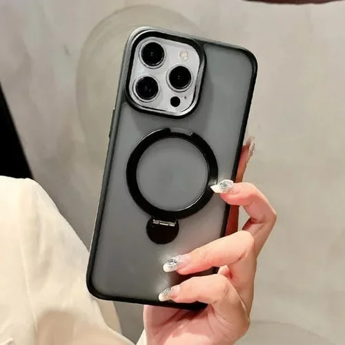 Funda híbrida TPU y PC con soporte Metal Magsafe para iPhone 14 Pro Max (Negra)