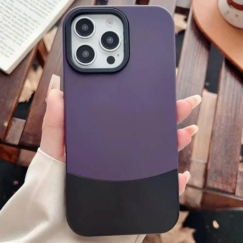 Funda híbrida TPU y PC iPhone 14 Pro Max con Tacto Suave y Contraste de Color (Morado y Negro)