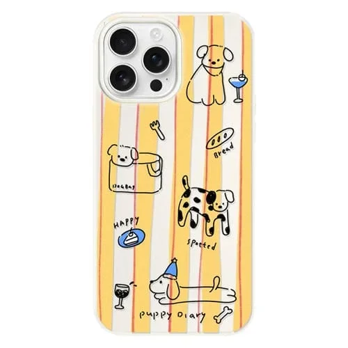 Funda híbrida TPU y PC iPhone 14 Pro Max línea dos colores perro blanco