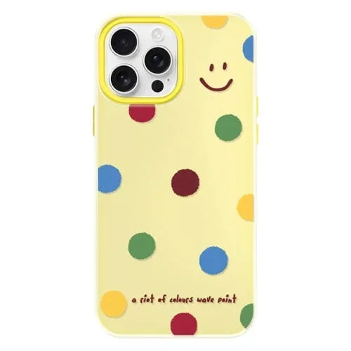 Funda híbrida TPU y PC iPhone 16 Pro Tacto Sedoso (Sonrisa de Lunares en Amarillo)