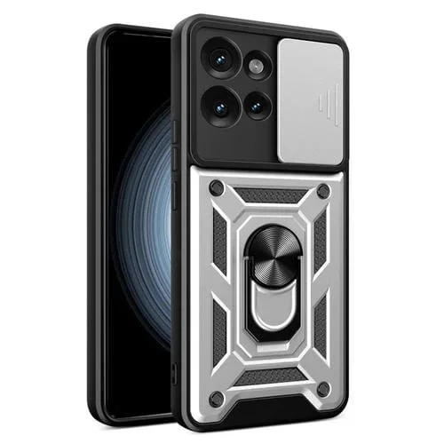 Funda híbrida TPU y PC Motorola Edge 50 5G con cubierta deslizante cámara (Plateada)