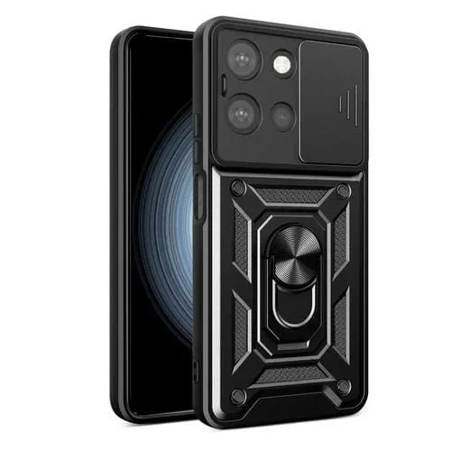 Funda híbrida TPU y PC Motorola Moto G 2025 diseño cámara deslizante (Negra)