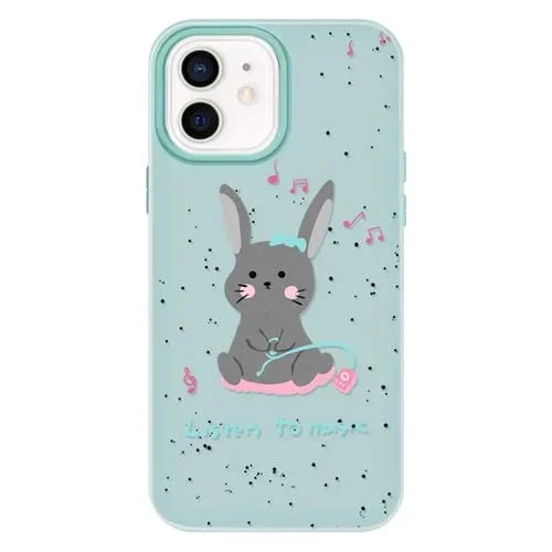 Funda híbrida TPU y PC para iPhone 11 con diseño conejo para escuchar música (Verde Claro)