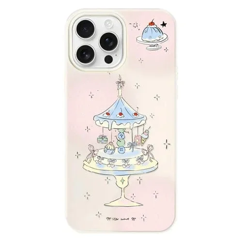 Funda híbrida TPU y PC para iPhone 16 Pro con soporte para tartas de postre (Blanco)