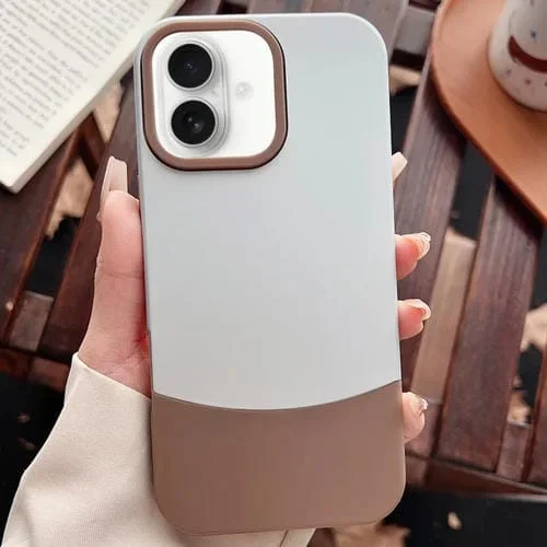 Funda híbrida TPU y Policarbonato iPhone 16 protección 2 en 1 (Plateada y Marrón)