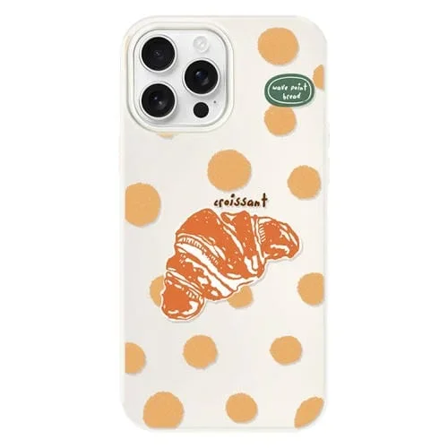 Funda híbrida TPU y Policarbonato para iPhone 15 Pro (Croissant de Lunares en Blanco)