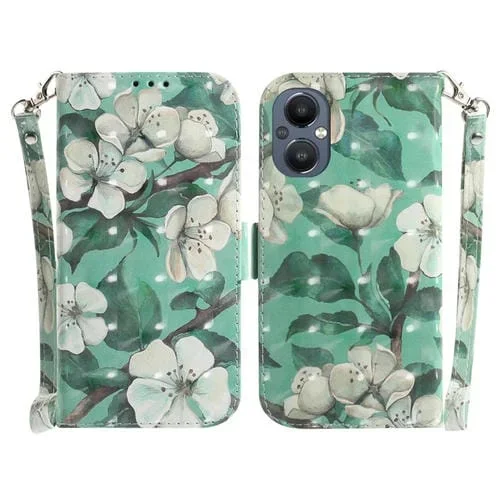 Funda Horizontal Flip Leather 3D para OnePlus Nord N20 5G (Flor de Acuarela)