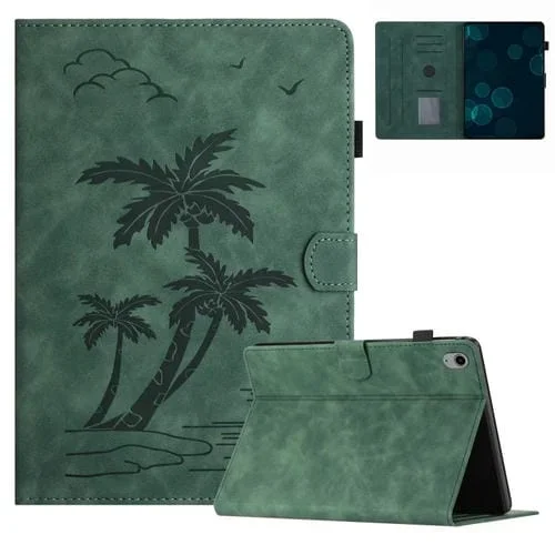 Funda Inteligente Cuero Apple iPad 2025/2022 Relieve Árbol de Coco (Verde)