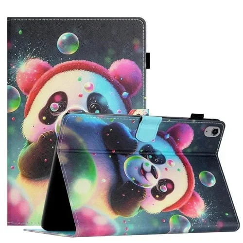 Funda inteligente de cuero con costuras y dibujos para iPad 2025/2022 (Panda)