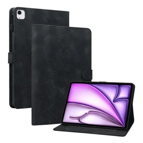 Funda Inteligente de Cuero con Relieve Lily para iPad Air 13 (2025/2024) (Negra)