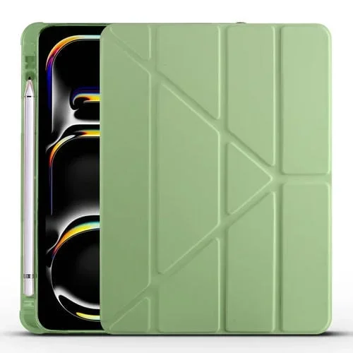 Funda Inteligente de Cuero TPU para iPad Pro 11 (2024) con Ranura para Bolígrafo (Verde Matcha)