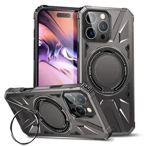 Funda Magnética a Prueba de Golpes Magsafe para iPhone 16 Pro Max con Soporte para Anillo (Gris Oscuro)