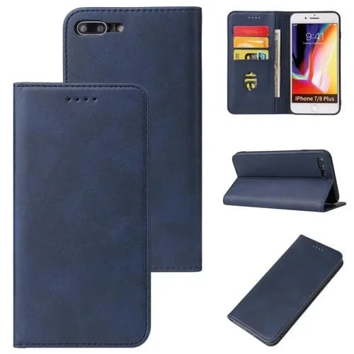 Funda Magnética de Cuero Horizontal con Soporte y Billetera para iPhone 8 Plus / 7 Plus (Azul)
