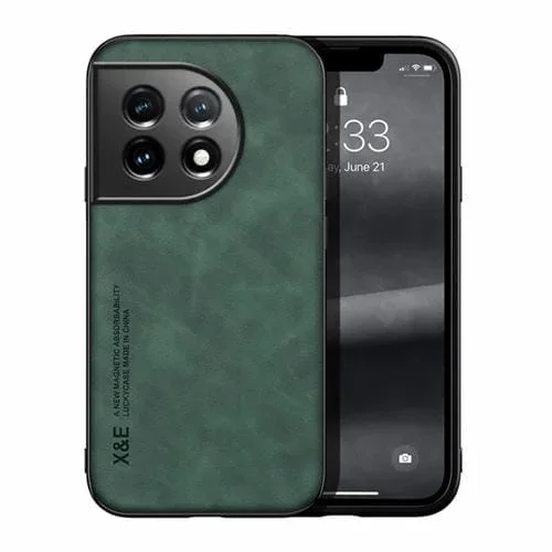 Funda Magnética de Cuero Lamba Skin Feel para OnePlus Ace 2 (Verde)