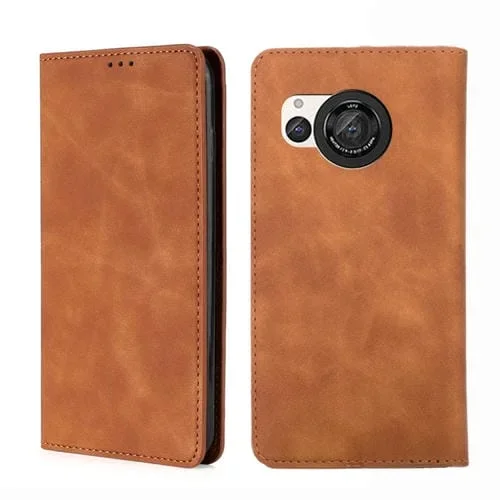 Funda magnética de cuero para Sharp Aquos R8 Pro Sh-51 Skin Feel (Marrón Claro)
