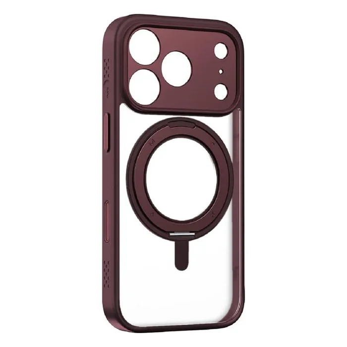 Funda magnética de metal con soporte giratorio MOMAX Magsafe para iPhone 17 Pro Max (roja)