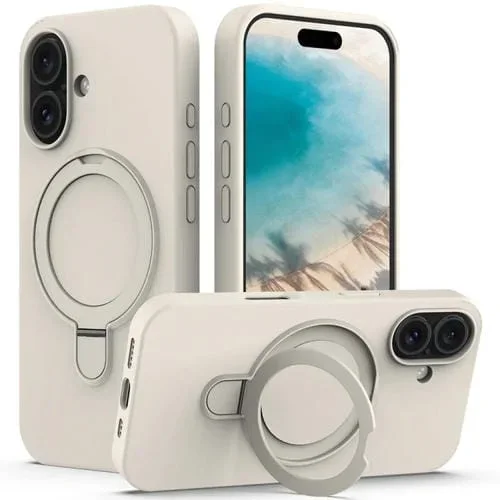Funda Magnética de Silicona Líquida Magsafe para iPhone 16 con Soporte para Anillo (Blanco Antiguo)
