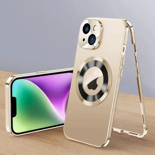 Funda Magnética de Vidrio Templado para iPhone 14 Plus Función HD (Dorado)