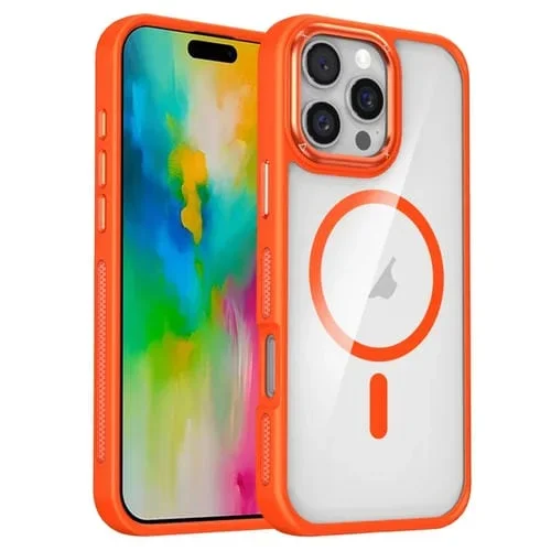 Funda Magnética Magsafe iPhone 16 Pro Transparente Tacto de Piel Transpirable (Naranja)