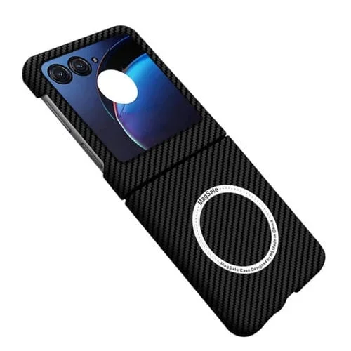 Funda Magnética Magsafe Motorola Razr 50 con Textura de Fibra de Carbono (Negra)