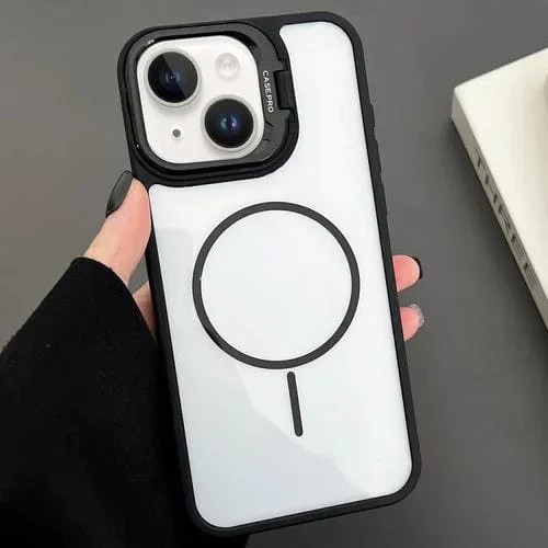 Funda magnética MagSafe para iPhone 15 Plus con soporte para lente de PC (negro)