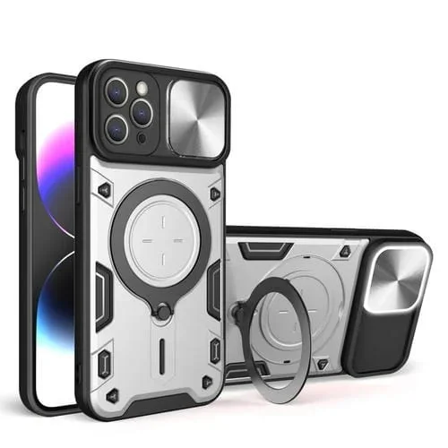 Funda magnética para iPhone 11 Pro Max Cd Texture Sliding Camshield (Plata)