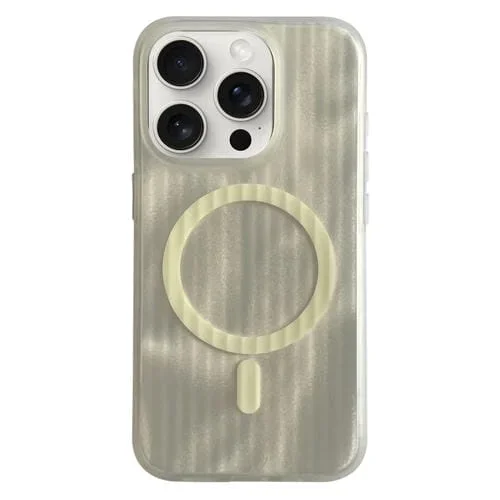 Funda Magnética para iPhone 13 Pro Max Magsafe con Sensación de Piel a Rayas (Amarillo)