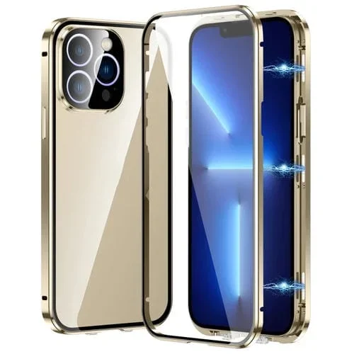 Funda Magnética para iPhone 13 Pro Vidrio Templado HD con Doble Hebilla (Dorado)