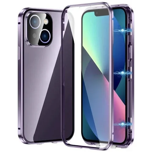 Funda Magnética para iPhone 13 Vidrio Templado HD con Doble Hebilla (Púrpura)