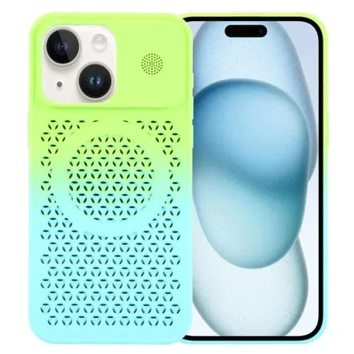 Funda Magnética para iPhone 15 con Aromaterapia y Enfriamiento de Panal (Verde Azul)