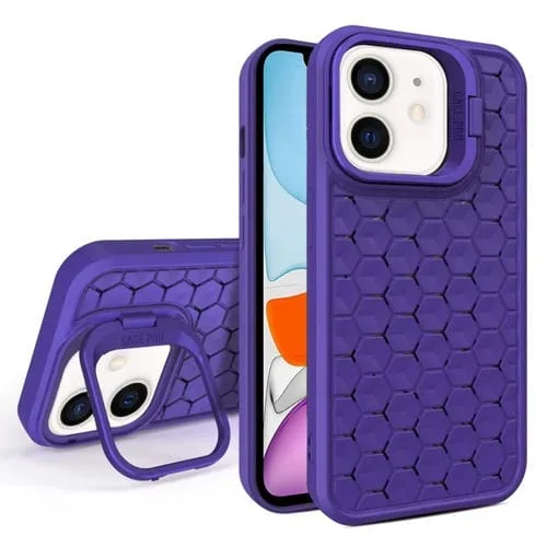 Funda Magnética para Teléfono iPhone 11 con Soporte para Lente Radiante en Forma de Panal (Púrpura)